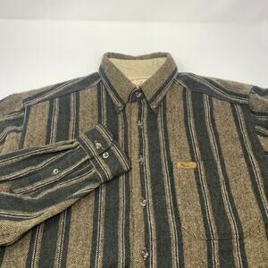 Woolrich Large Brown Green Herringbone Long Sleeve Button Up Wool Flannel Shirt